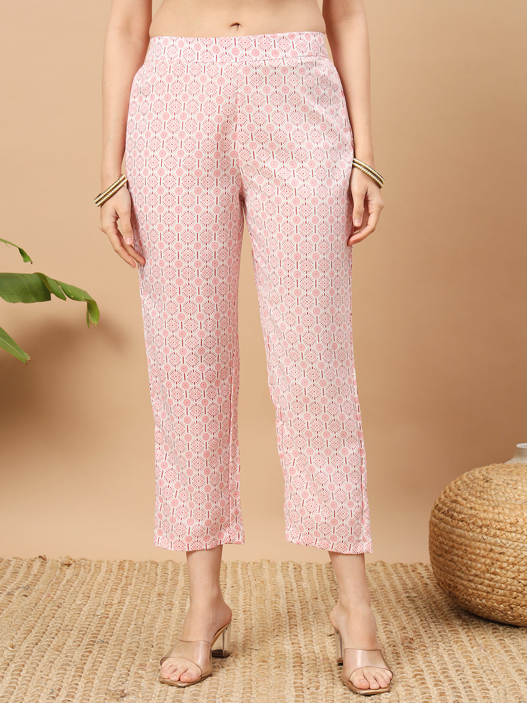 Women's Floral Print Rayon Kurti, 3/4 Sleeve, Yellow and pink